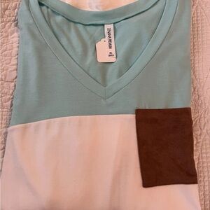 Zenana Premium Mint Green V-Neck Knit Tee